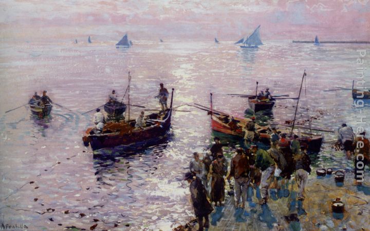 Attilio Pratella Loading The Boats at Dawn